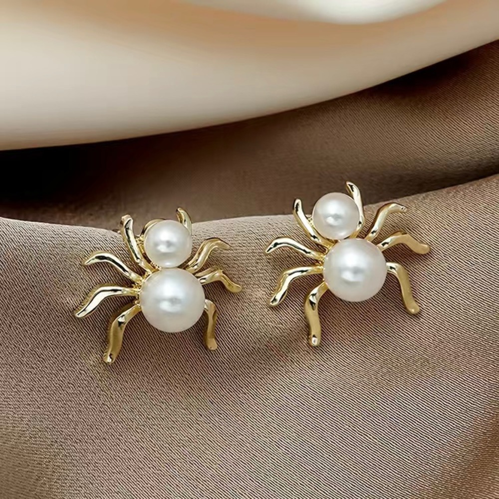 NEW Spider Earrings Elegant Faux Pearl Stud Classic Jewelry Whimsigoth Cosplay - Picture 5 of 5